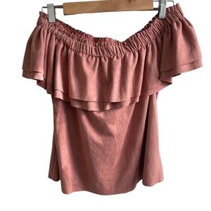 Young Fabulous & Broke Pink Ruffle Off Shoulder Peasant Top Sz XS